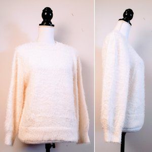 NWOT ZARA Kids Sweater, White Nylon Acrylic Fuzzy Furry Soft Long Sleeve, 13-14Y